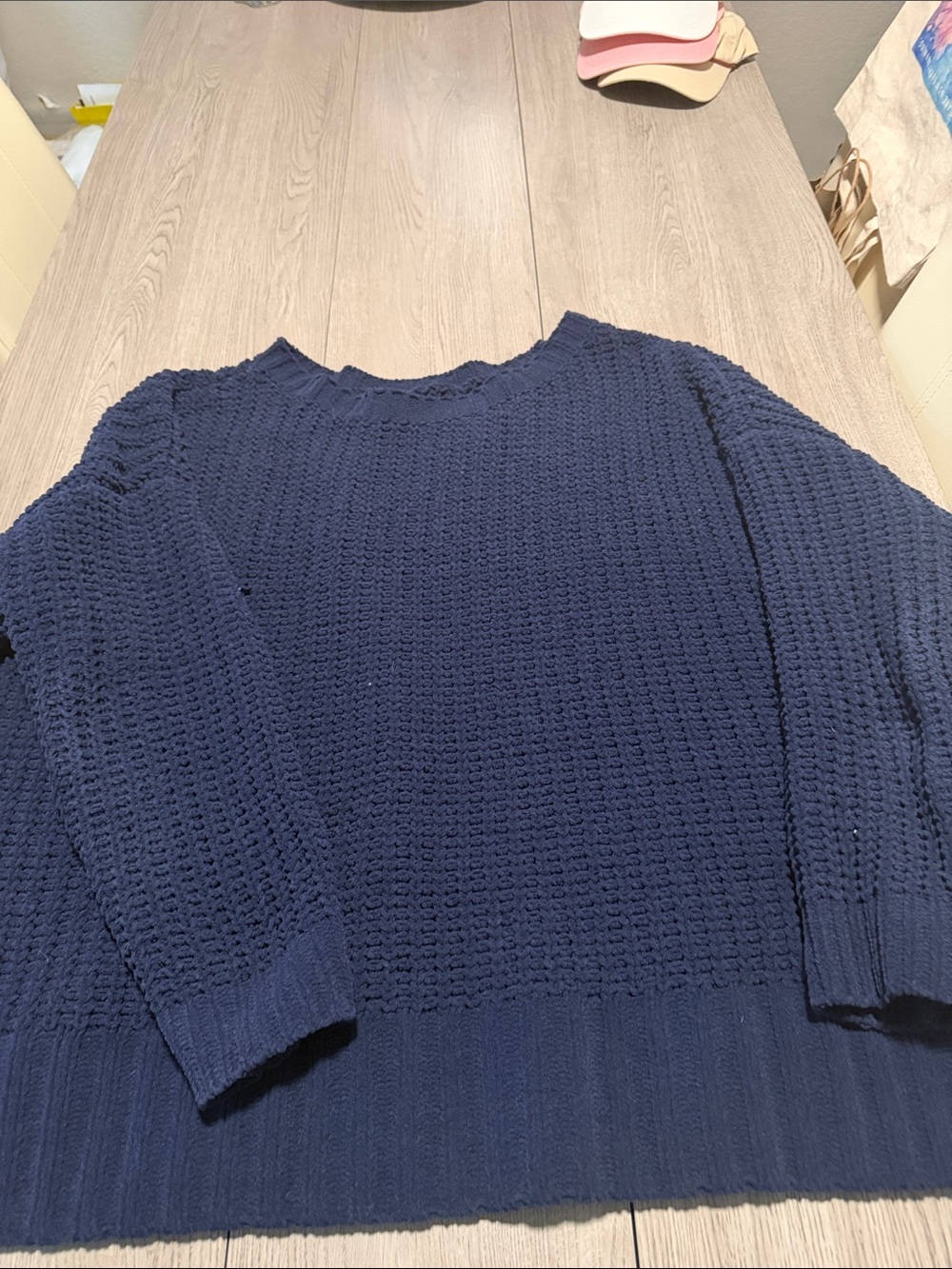 American Eagle Outfitters Navy Textured Crewneck Sweater